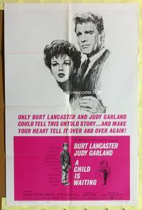 3e117 CHILD IS WAITING one-sheet '63 cool Howard Terpning art of Burt Lancaster & Judy Garland!