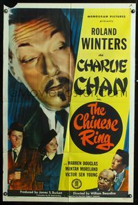 3e118 CHINESE RING one-sheet poster '48 close-up of Roland Winters as Asian detective Charlie Chan!