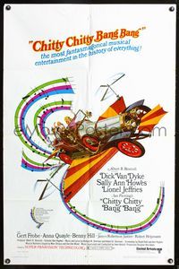 3e120 CHITTY CHITTY BANG BANG one-sheet '69 Dick Van Dyke, Sally Ann Howes, great art of flying car!