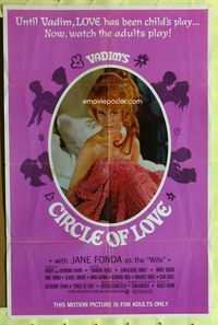 3e122 CIRCLE OF LOVE one-sheet poster '65 Roger Vadim, sexy half-naked Jane Fonda under the covers!