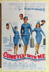 3e128 COME FLY WITH ME one-sheet movie poster '63 sexy airline hostesses daydreaming of men!