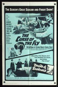 3e143 CURSE OF THE FLY/DEVILS OF DARKNESS one-sheet '65 the screen's great scream-and-fright show!