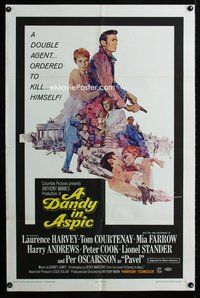 3e147 DANDY IN ASPIC one-sheet poster '68 Laurence Harvey & Anthony Mann, Mia Farrow, spy thriller!