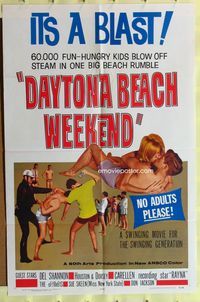 3e160 DAYTONA BEACH WEEKEND one-sheet movie poster '65 wild image of out-of-control teens!