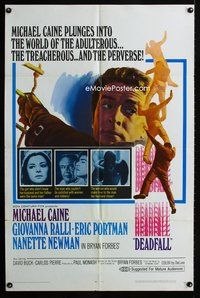 3e162 DEADFALL one-sheet poster '68 cool close-up of Michael Caine, Giovanna Ralli, Bryan Forbes