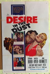 3e170 DESIRE IN THE DUST 1sheet '60 Raymond Burr, Martha Hyer, cool dangerous country romance art!