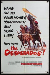 3e171 DESPERADOS one-sheet movie poster '69 Vince Edwards, Jack Palance, cool charging horses art!