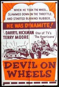 3e176 DEVIL ON WHEELS one-sheet movie poster R60s ultra rare car racing title, he was dynamite!