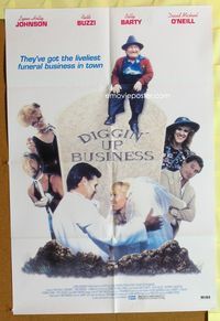 3e181 DIGGIN' UP BUSINESS video 1sheet '90 funeral home comedy, wacky image of newlyweds in grave!