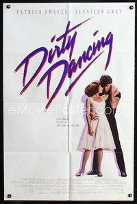 3e182 DIRTY DANCING one-sheet '87 classic image of Patrick Swayze & Jennifer Grey in sexy embrace!