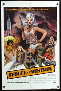 3e185 DOLL SQUAD one-sheet '73 Ted V. Mikels, lady assassins with orders to Seduce and Destroy!