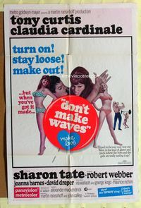 3e189 DON'T MAKE WAVES one-sheet poster '67 Tony Curtis, super sexy Sharon Tate & Claudia Cardinale!