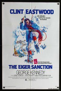 3e203 EIGER SANCTION one-sheet movie poster '75 cool J.A. art of mountain climber Clint Eastwood!