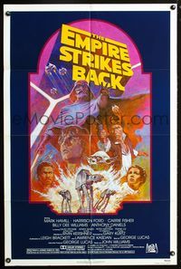 3e208 EMPIRE STRIKES BACK 1sh R82 George Lucas sci-fi classic, cool artwork by Tom Jung!