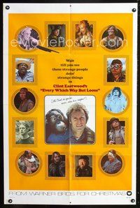 3e214 EVERY WHICH WAY BUT LOOSE teaser 1sh '78 cool portraits of entire cast doing strange things!