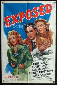 3e218 EXPOSED one-sheet movie poster '47 artwork of Adele Mara, Robert Scott, & Adrian Booth