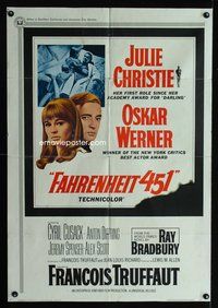 3e219 FAHRENHEIT 451 one-sheet '67 Francois Truffaut, Julie Christie, Oskar Werner, Ray Bradbury!