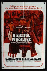 3e231 FISTFUL OF DOLLARS one-sheet '67 Per un Pugno di Dollari, most dangerous Clint Eastwood, Leone