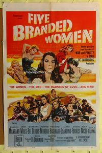 3e232 FIVE BRANDED WOMEN 1sh '60Silvana Mangano, Vera Miles, Barbara Bel Geddes, sexy French babes!