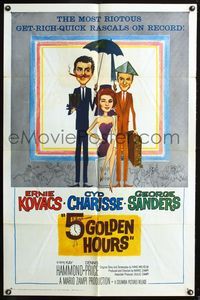 3e234 FIVE GOLDEN HOURS one-sheet '61 wacky art of Ernie Kovacs, Cyd Charisse & George Sanders!