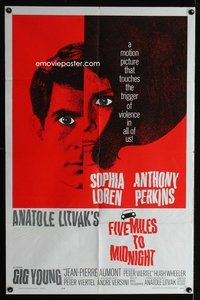 3e235 FIVE MILES TO MIDNIGHT one-sheet '63 Le Couteau dans la Plaie, Sophia Loren, Anthony Perkins
