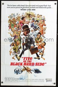 3e236 FIVE ON THE BLACK HAND SIDE one-sheet poster '73 great Jack Davis artwork of entire cast!