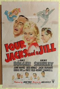 3e013 4 JACKS & A JILL one-sheet '41 great art of Ray Bolger, Desi Arnaz & pretty Anne Shirley!