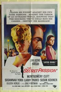 3e252 FREUD one-sheet poster '63 John Huston, Montgomery Clift, Susannah York, The Secret Passion!