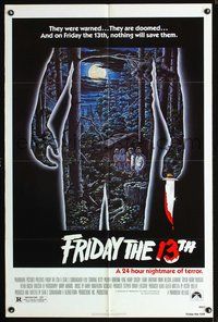3e253 FRIDAY THE 13th one-sheet movie poster '80 great Alex Ebel art, slasher horror classic!