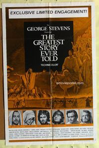 3e288 GREATEST STORY EVER TOLD one-sheet movie poster '65 George Stevens, Max von Sydow as Jesus!