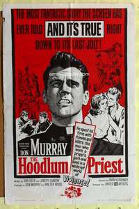 3e320 HOODLUM PRIEST one-sheet movie poster '61 religious Don Murray saves thieves and killers!