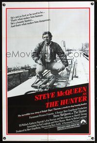 3e327 HUNTER one-sheet movie poster '80 great image of bounty hunter Steve McQueen on top of train!