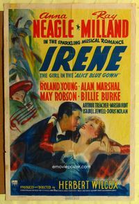 3e344 IRENE one-sheet movie poster '40 art of Anna Neagle romanced by handsome young Ray Milland!