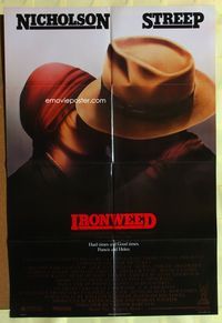 3e346 IRONWEED one-sheet movie poster '87 Jack Nicholson, Meryl Streep, romantic kissing image!