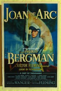 3e357 JOAN OF ARC one-sheet '48 classic art of Ingrid Bergman in full armor on horse with sword!