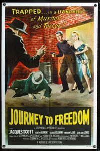 3e359 JOURNEY TO FREEDOM one-sheet '57 trapped living hell of murder and terror, cool art!