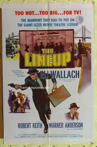 3e389 LINEUP 1sheet '58 Don Siegel classic film noir, great image of Eli Wallach running with gun!
