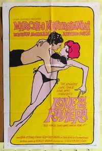 3e404 LOVE ON THE RIVIERA one-sheet '63 Racconti d'estate, Marcello Mastroianni, cool romantic art!