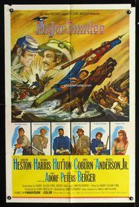 3e417 MAJOR DUNDEE one-sheet poster '65 Sam Peckinpah, Charlton Heston, cool Civil War battle art!