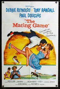 3e430 MATING GAME one-sheet poster '59 Debbie Reynolds & Tony Randall are fooling around in the hay!