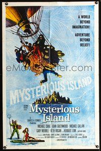 3e475 MYSTERIOUS ISLAND one-sheet movie poster '61 Ray Harryhausen, Jules Verne sci-fi artwork!