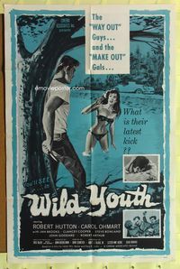 3e480 NAKED YOUTH one-sheet '60 make out gals, Wild Youth, creepy art of boy w/knife and sexy girl!