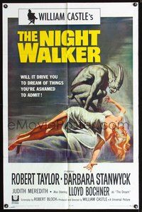 3e494 NIGHT WALKER one-sheet '65 William Castle, Robert Taylor, Barbara Stanwyck, Reynold Brown art!