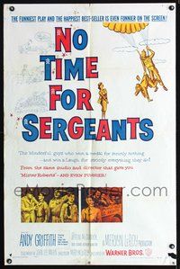 3e496 NO TIME FOR SERGEANTS one-sheet poster '58 Andy Griffith, wacky Air Force paratrooper artwork!