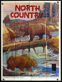 3e499 NORTH COUNTRY one-sheet movie poster '72 cool art of grizzly bears in wilderness!