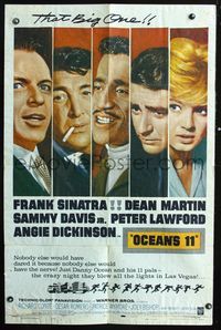 3e503 OCEAN'S 11 one-sheet poster '60 Frank Sinatra, Dean Martin, Sammy Davis Jr., classic Rat Pack!