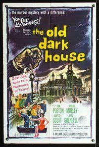 3e508 OLD DARK HOUSE one-sheet poster '63 William Castle, a Nuthouse of Terror, you die laughing!