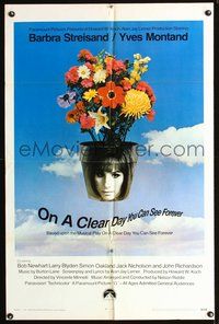 3e512 ON A CLEAR DAY YOU CAN SEE FOREVER one-sheet movie poster '70 cool image of Barbra Streisand!