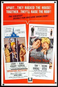 3e522 OPERATION PETTICOAT/PILLOW TALK double-bill one-sheet '64 Cary Grant, Tony Curtis, Rock Hudson
