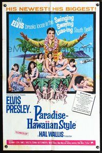 3e534 PARADISE - HAWAIIAN STYLE one-sheet poster '66 Elvis Presley on the beach with sexy babes!
